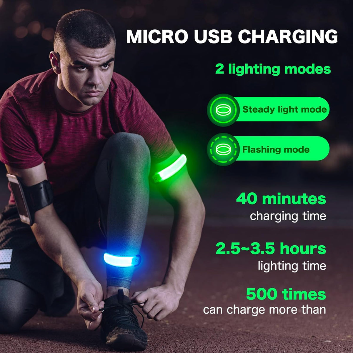 LED Armband Running USB Rechargeable(2 Pack), High Visibility Wristband for Runners, Joggers, Pet