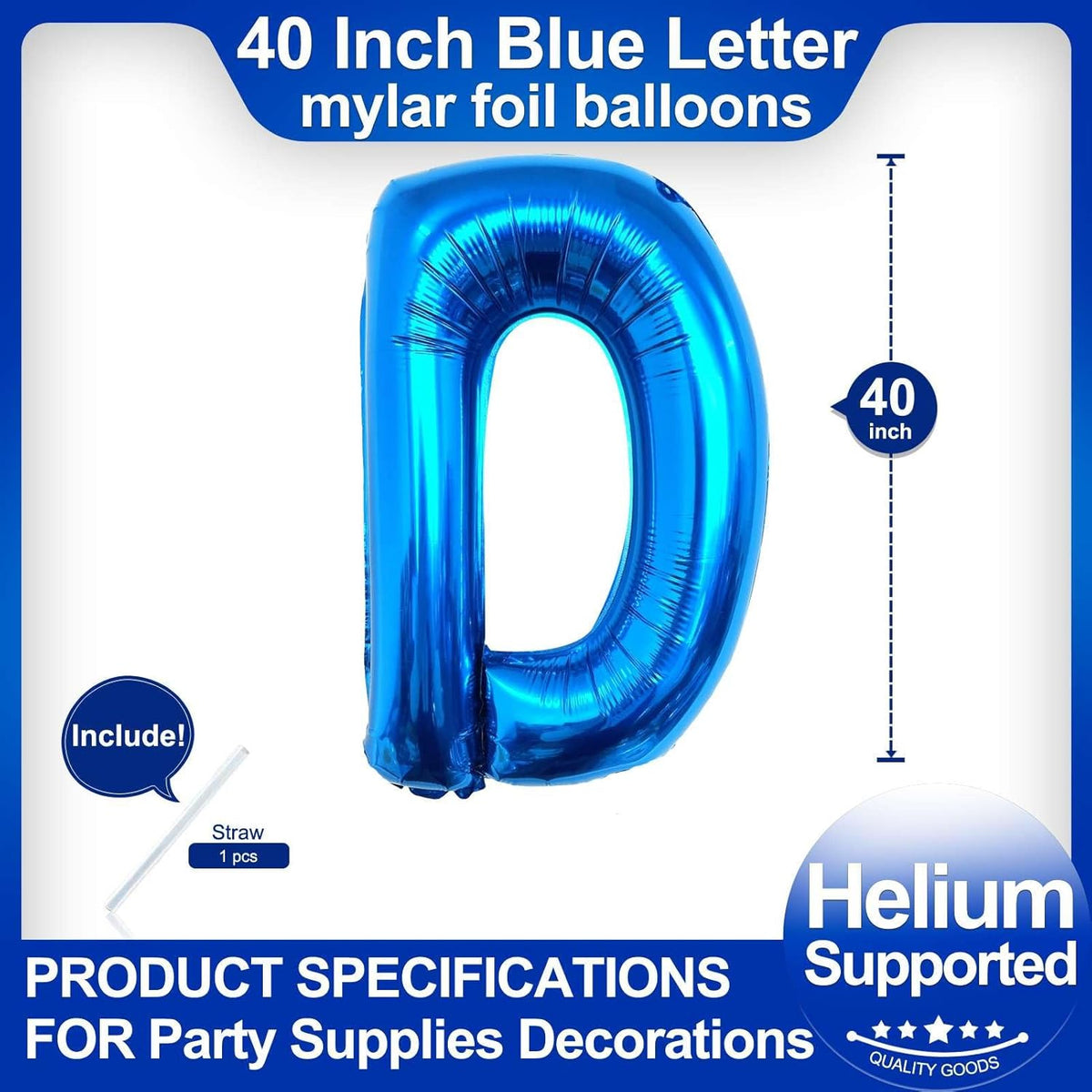 40 Inch Blue Letter D Balloons, DIY Phrase Foil Alphabet Letter D Balloons DIY Word D Banner for