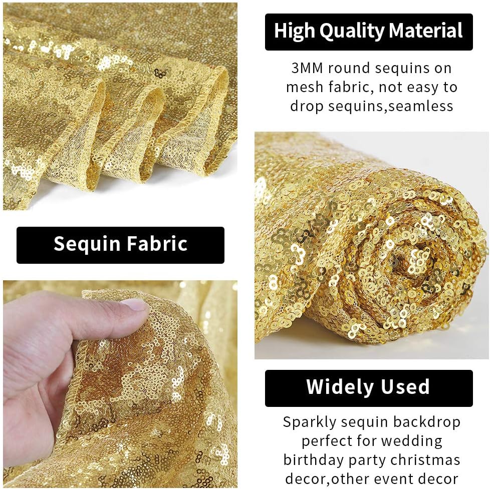 Hahuho Gold Sequin Backdrop Curtain, 2PCS 2FTx8FT Glitter Backdrop Curtain for Parties, Christmas