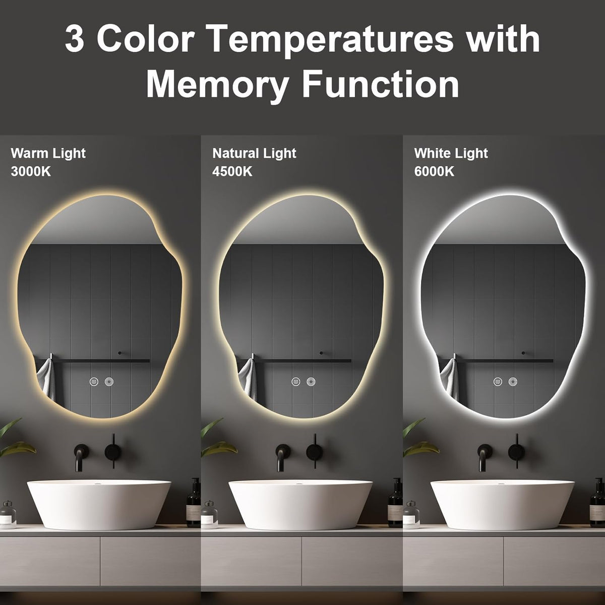 Irregular LED Bathroom Mirror with Lights,Asymmetrical Led Bathroom Vanity Mirror for Wall with