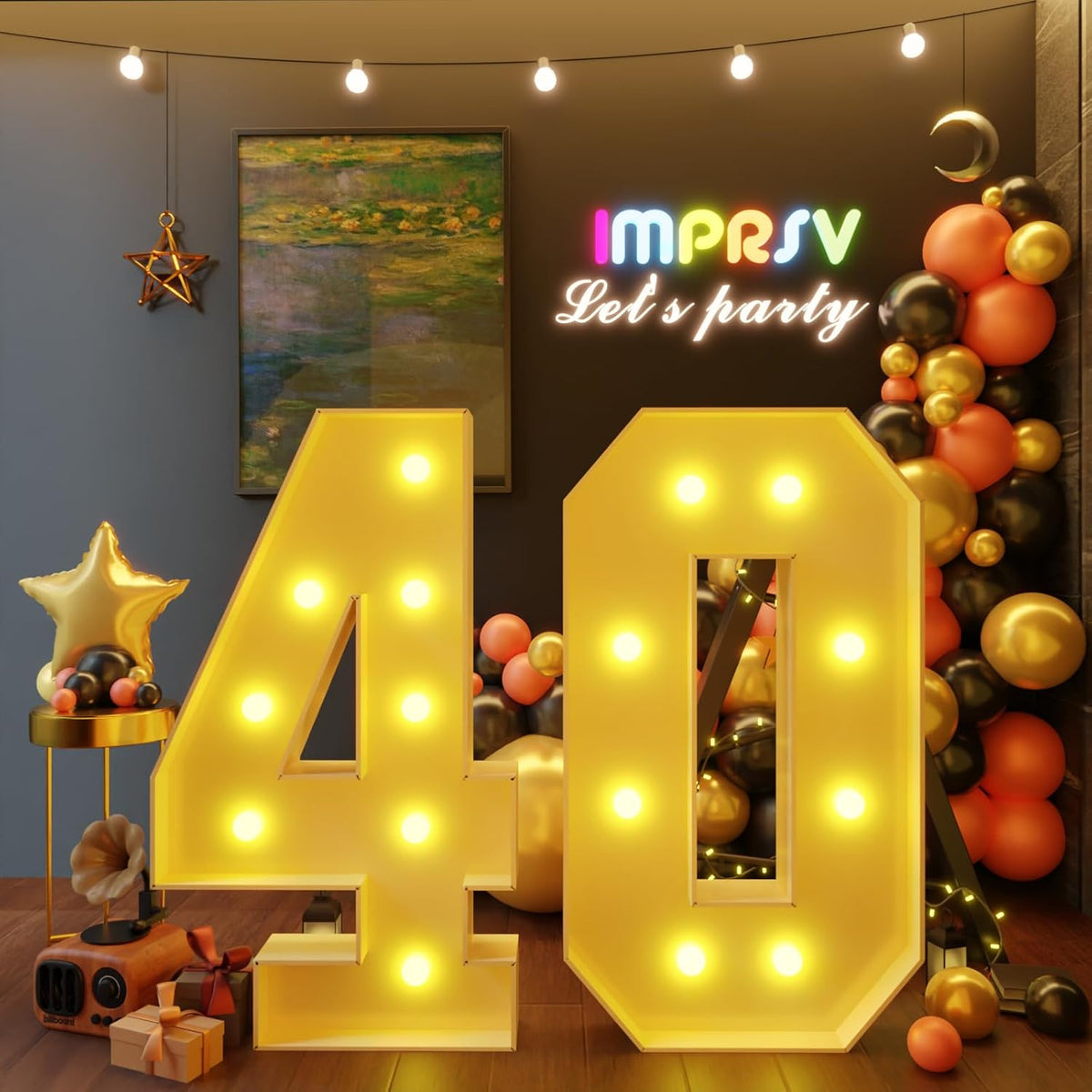 imprsv 3FT Marquee Numbers, Marquee Light Up Numbers 40th Birthday Decorations for Women Men, 40th