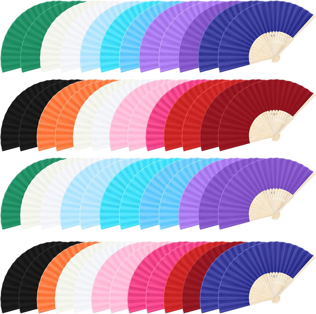 MCEAST 50 Pieces Silk Folding Fan with Bamboo Frames, Handheld Fan Folding Hand Fan Foldable Fan