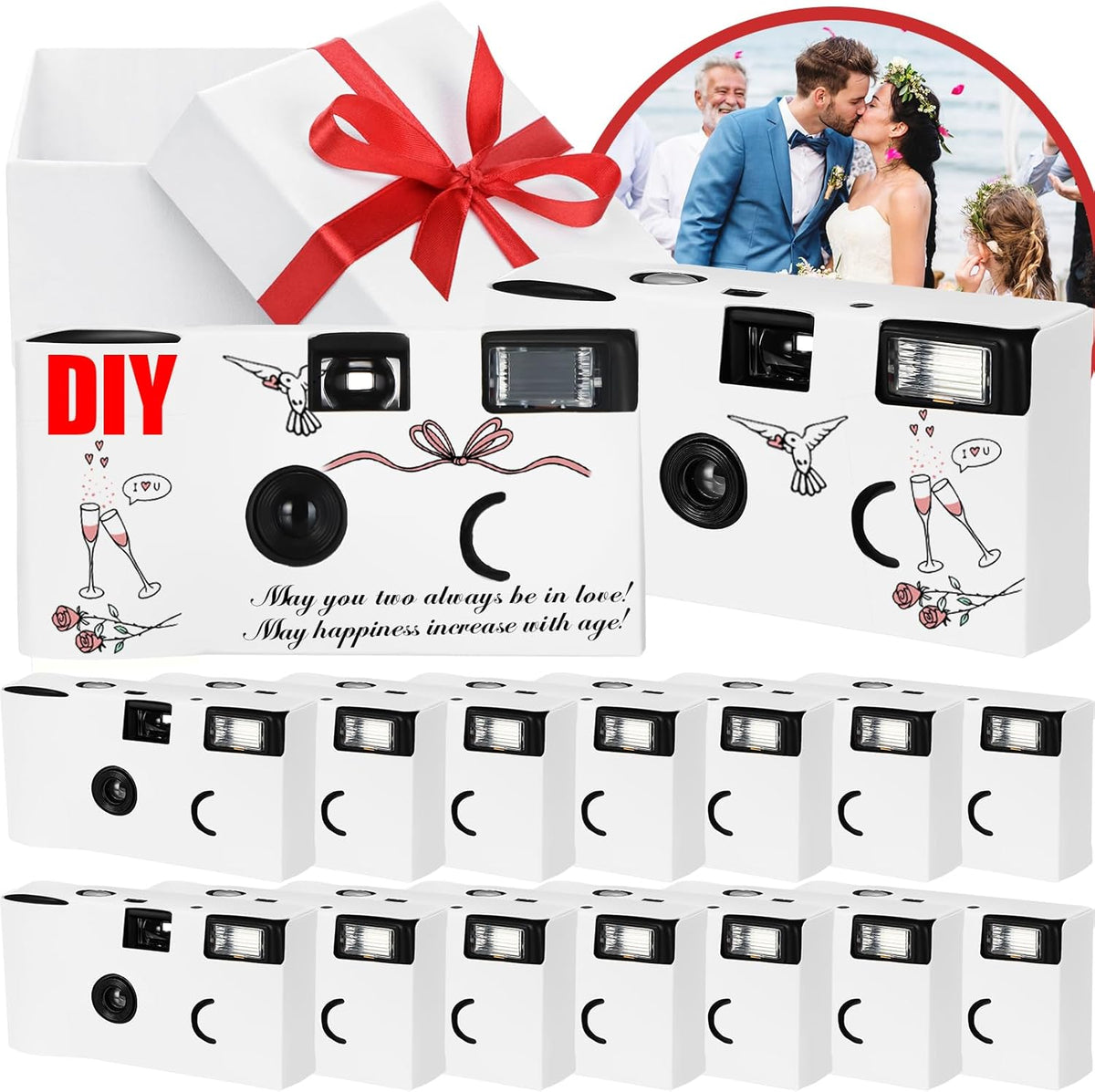 Kanayu 14 Packs DIY Disposable Cameras Bulk, White Single Use Camera with 35mm Iso 400 Film Bright