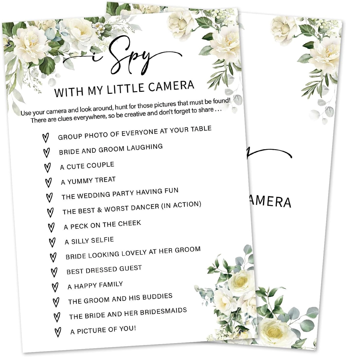 Eucalyptus Bridal Shower Games 30 Guests, I Spy with My Little Camera Bridal Games for Showers