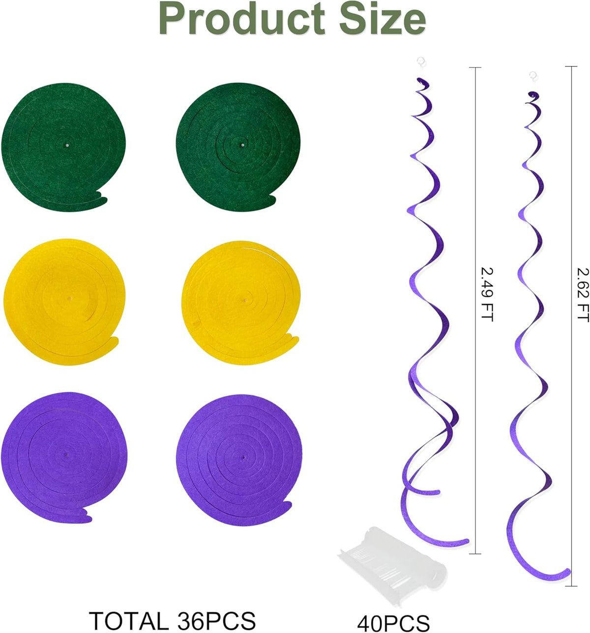 36 Pcs Green Yellow Purple Hanging Swirl Decorations Felt Swirl Streamer Spiral Ceiling Garland