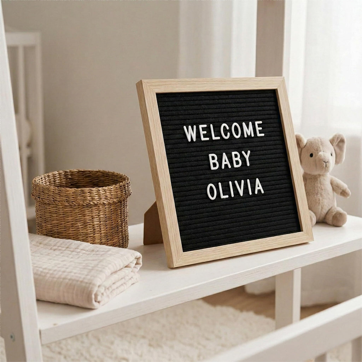Black Felt Letter Board 10x10in, Baby Announcement Sign, 336 Letter Kit