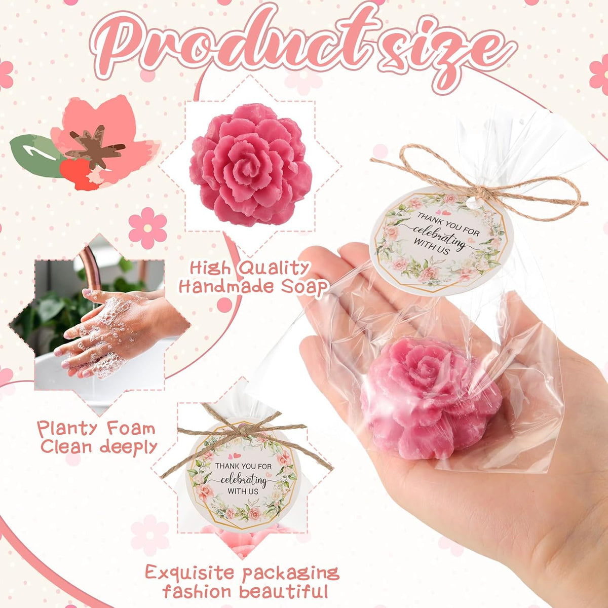 Demissle 20 Set Flower Mini Soaps for Guests Rose Soap Baby Shower Soap Favors with Thank You Tags