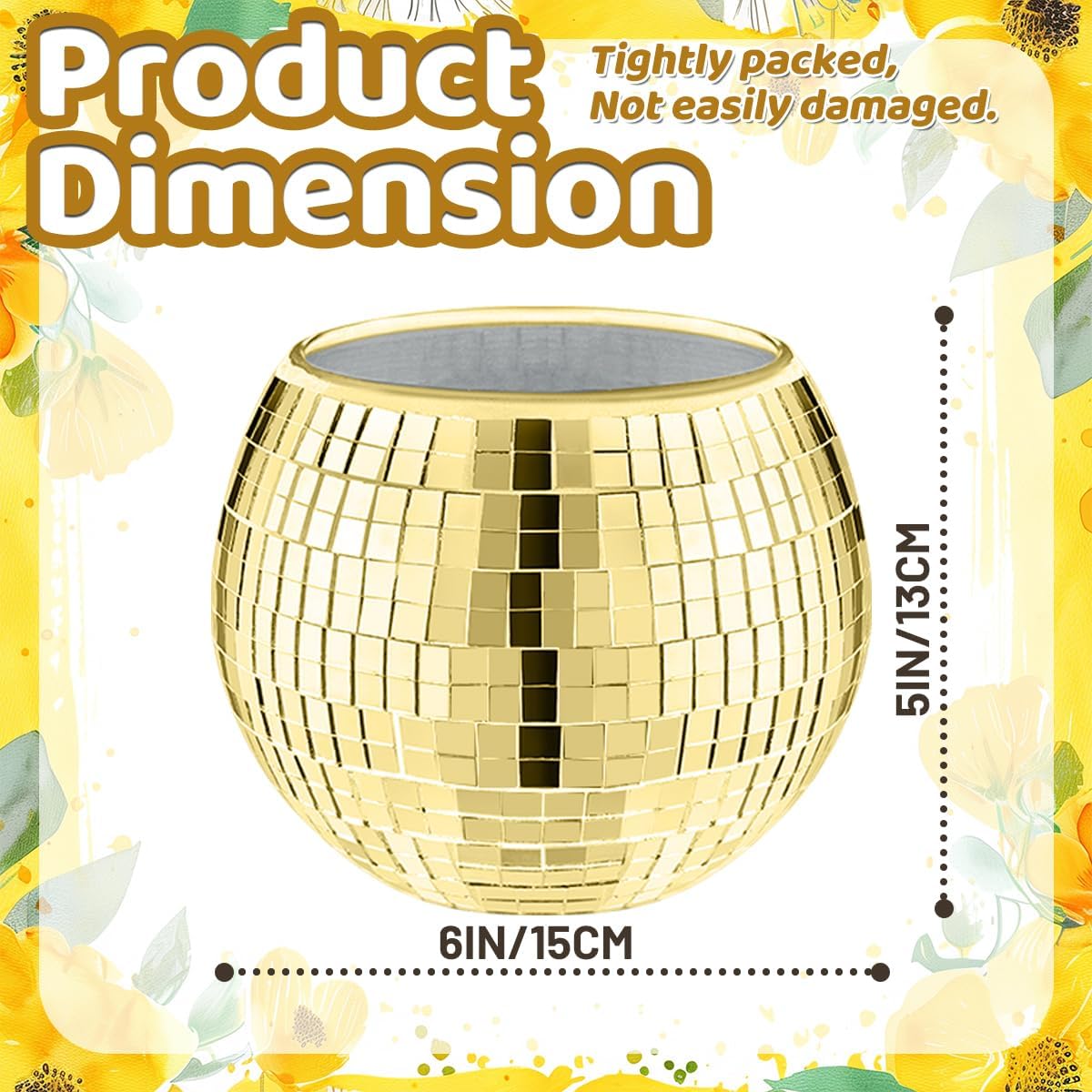 6 Pcs Disco Ball Vase,5" X 6" Disco Ball Centerpieces,Glass Disco Ball Planter Mirror Disco Ball