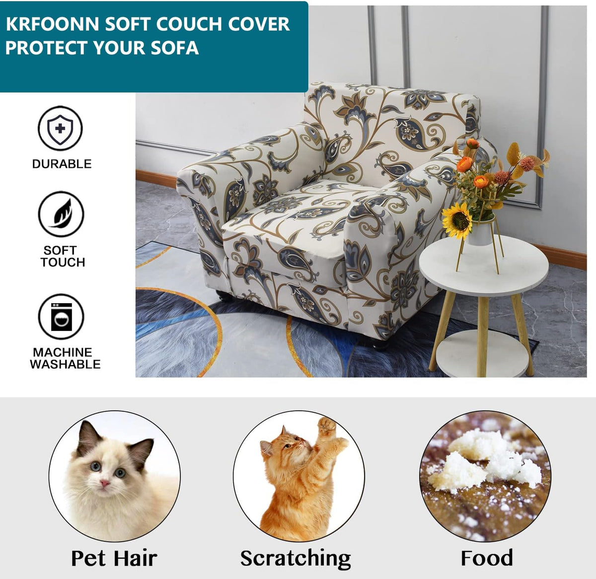 KRFOONN 2 Piece Chair Covers Printed Sofa Covers Couch Covers Washable Armchair Sofa Couch
