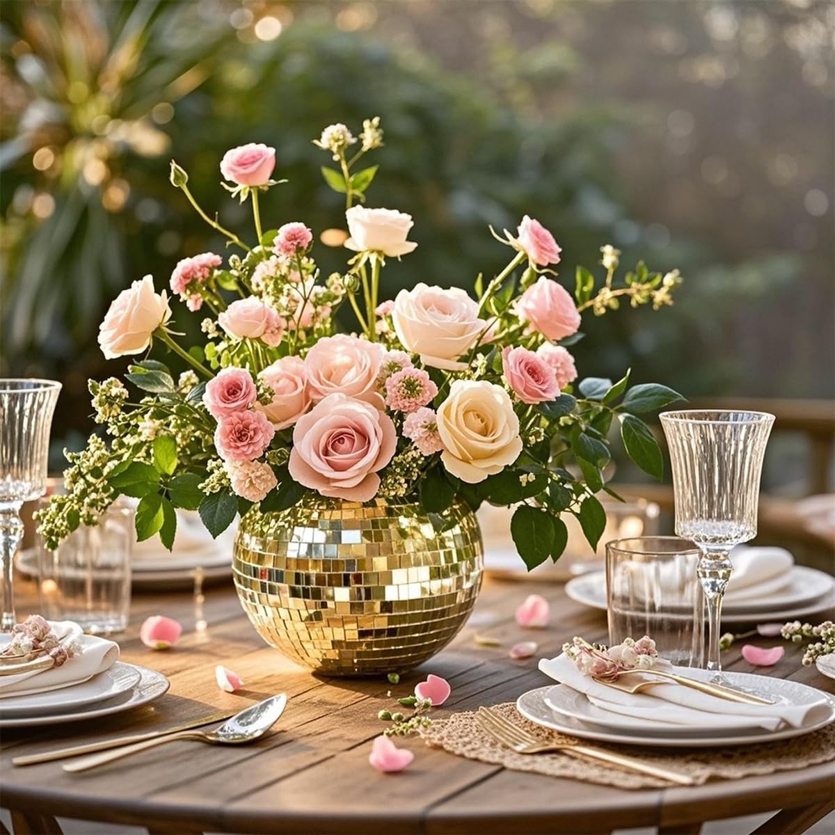6 Pcs Disco Ball Vase,5" X 6" Disco Ball Centerpieces,Glass Disco Ball Planter Mirror Disco Ball