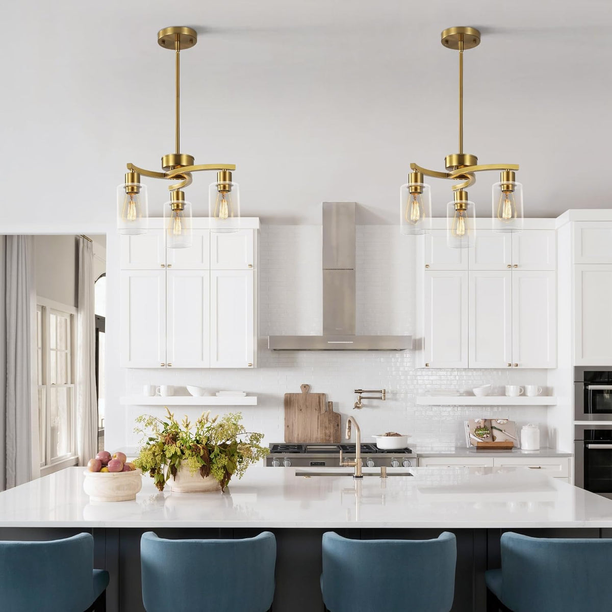 3-Light Gold Dining Room Chandeliers Over Table, Contemporary Kitchen Island Pendant Lighting