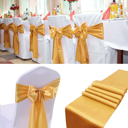50 PCS Satin Chair Sashes Bows Decorative Universal Chair Cover Chair Ribbon Ties Back Sash for
