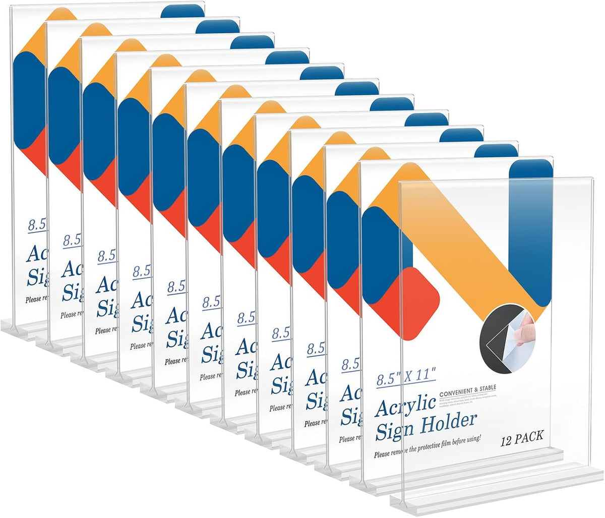 Relx 12 Pack Acrylic Sign Holder 8.5 x 11, Vertical T Shape Plastic Sign Holder with Base
