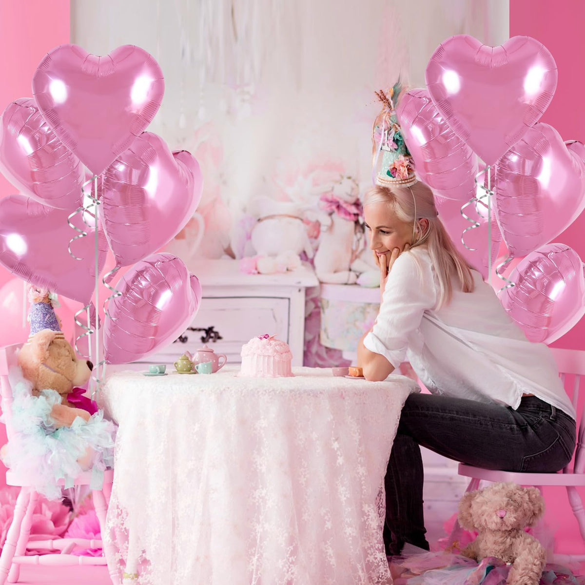 TONIFUL 30Pcs 18 Inch Pink Heart Balloons Pink Heart Shape Foil Mylar Balloons Decoration for