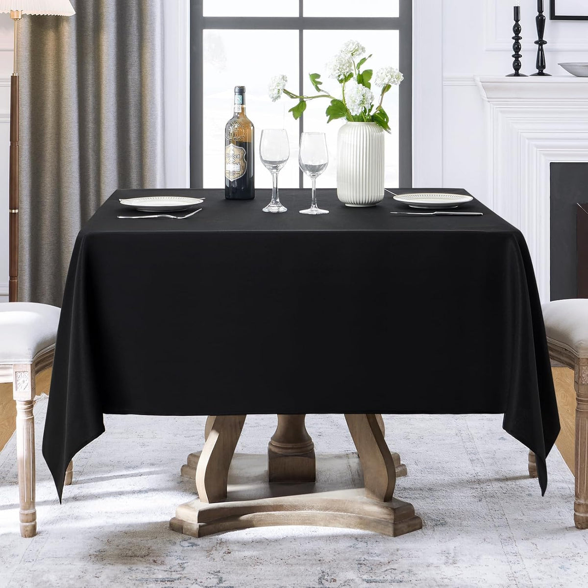 Square Tablecloth 52 x 52 Inch Black 10 Pack Tablecloths Stain-Wrinkle Resistant Washable Polyester