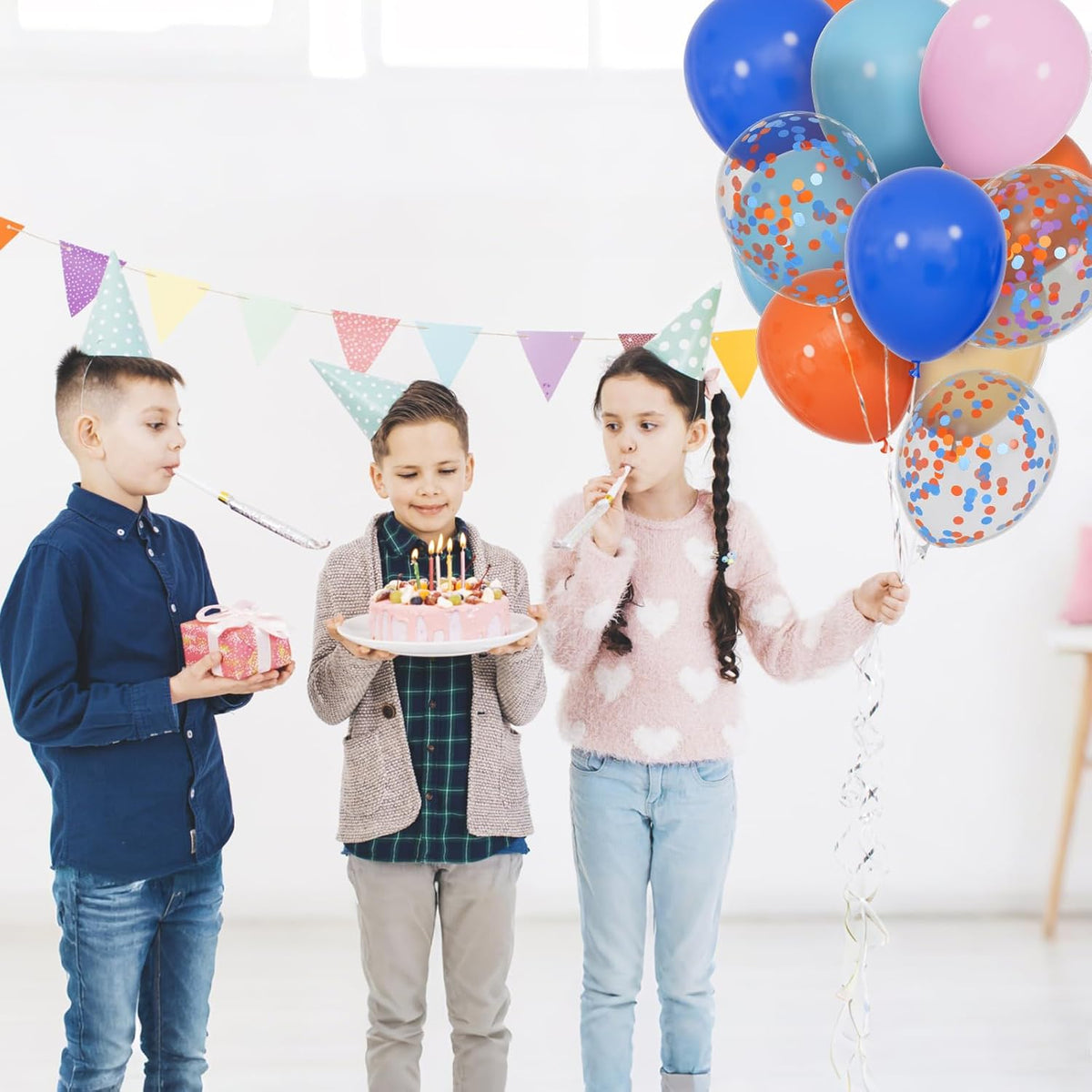 68Pcs Blue and Orange Balloons 12 Inch Nude Color Deep Light Blue Balloon for Birthday Party