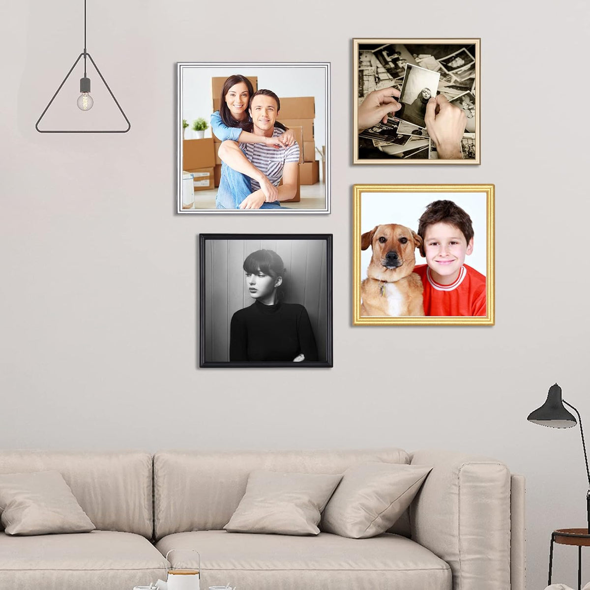 5x5 Picture Frame Silver Brushed Modern Simple Thin Aluminum Metal Photo Frame with HD Real Glass