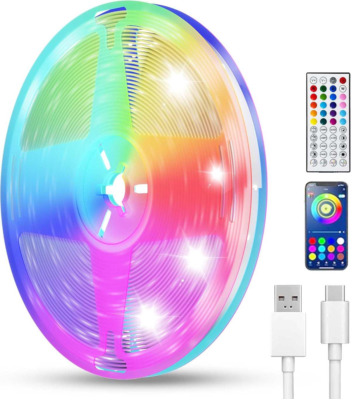 Smart LED Strip Lights 50FT for Bedroom App Control Lighting Bedroom Rome Decor with Remote, RGB