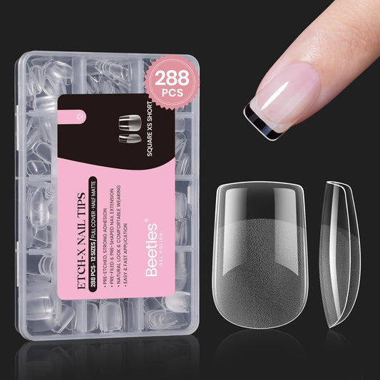 Beetles Gel Nail Tips 288 pcs Extra Short Square Nail Tips 12 Sizes Full Cover Gel Press On Nails