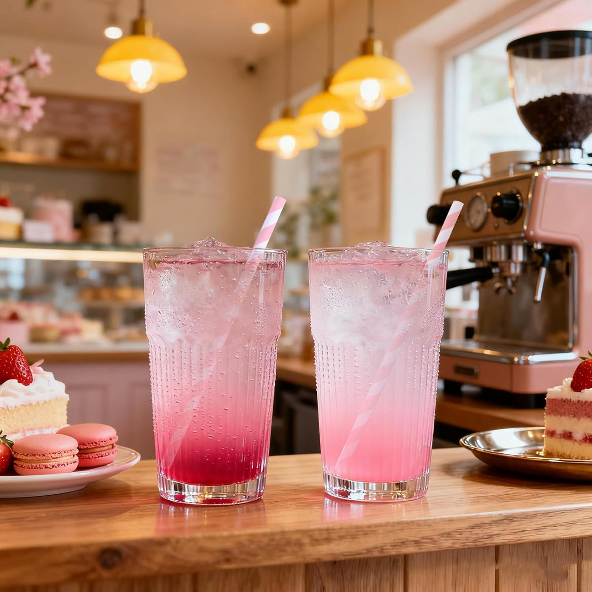 Disposable Pink Paper Straws - 7.75 inch Cute Pink White Striped Drinking Straws 100 Counts for