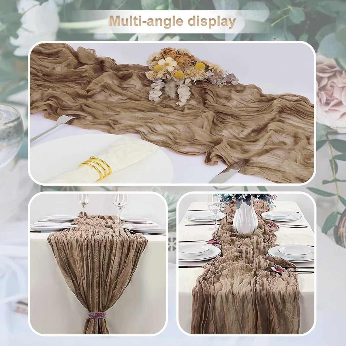 6 Pack Khaki Cheesecloth Table Runner 35x120 Inch 10Ft Rustic Gauze Cheese Cloth Table Runner Sheer