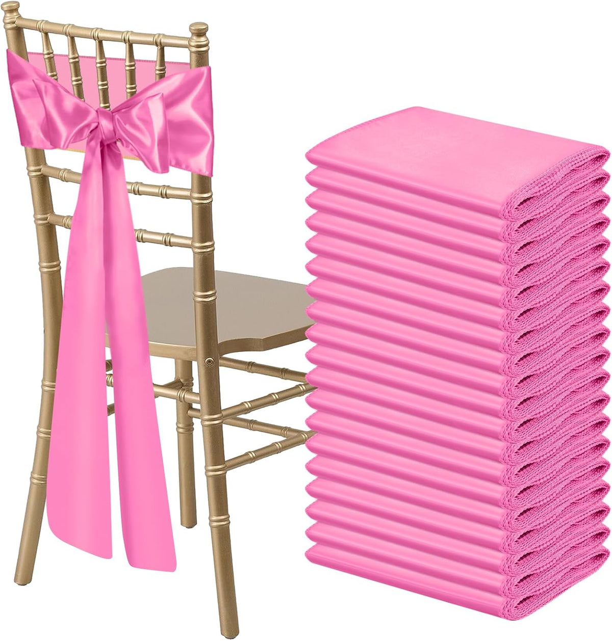 50 PCS Pink Satin Chair Sashes Bows Universal Chair Ribbon Ties Back Sash for Wedding Party