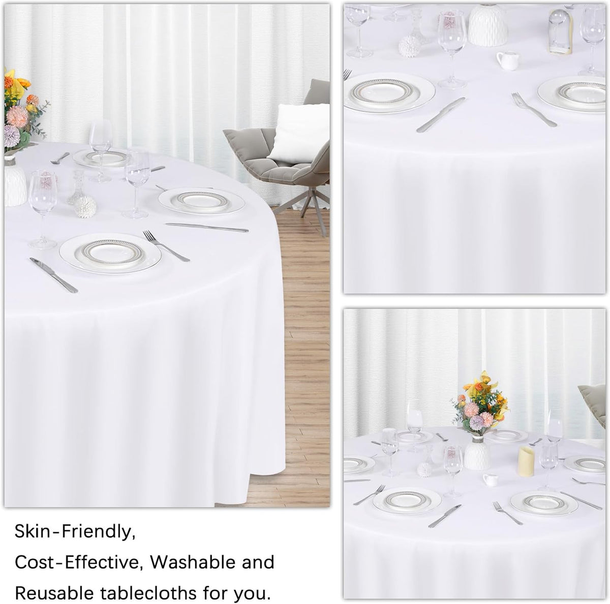8 Pack White Round Tablecloth 108 Inch White Table Cloth Stain and Wrinkle Resistant Round White