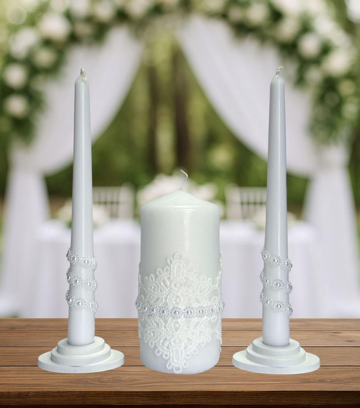 Unity Candle Set - Wedding Ceremony & Reception – 6” Pillar & Two 10” Taper Candles – Long Burning