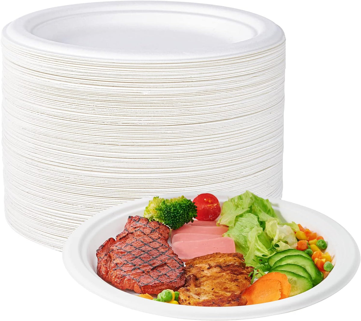 ECOLipak 100% Compostable 10 Inch Heavy Duty Paper Plates, 150 Pack Disposable Biodegradable