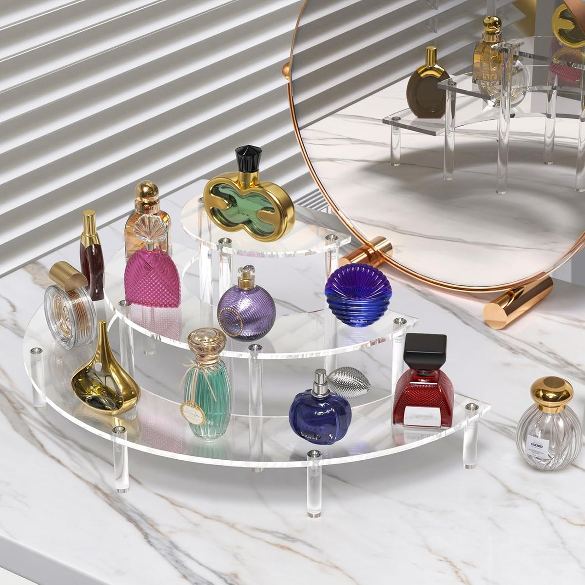 3 Tier Acrylic Display Risers, Half Moon Cupcake Stand, Clear Perfume Organizer, Dessert Stand for