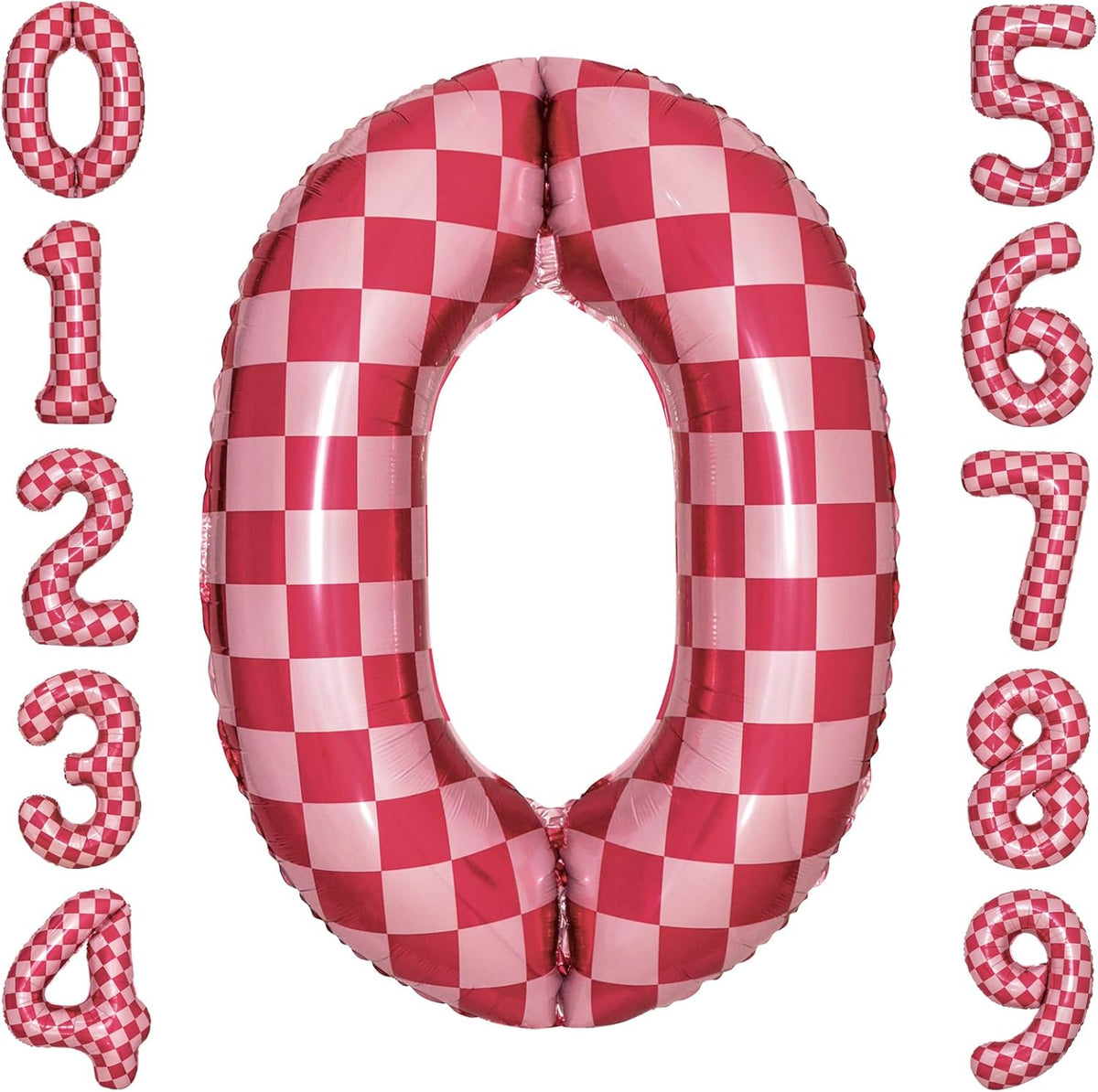 40 Inch Pink Checkered 0 Balloon Large Hot Pink Number Balloons for Girls Pink Birthday Decorations