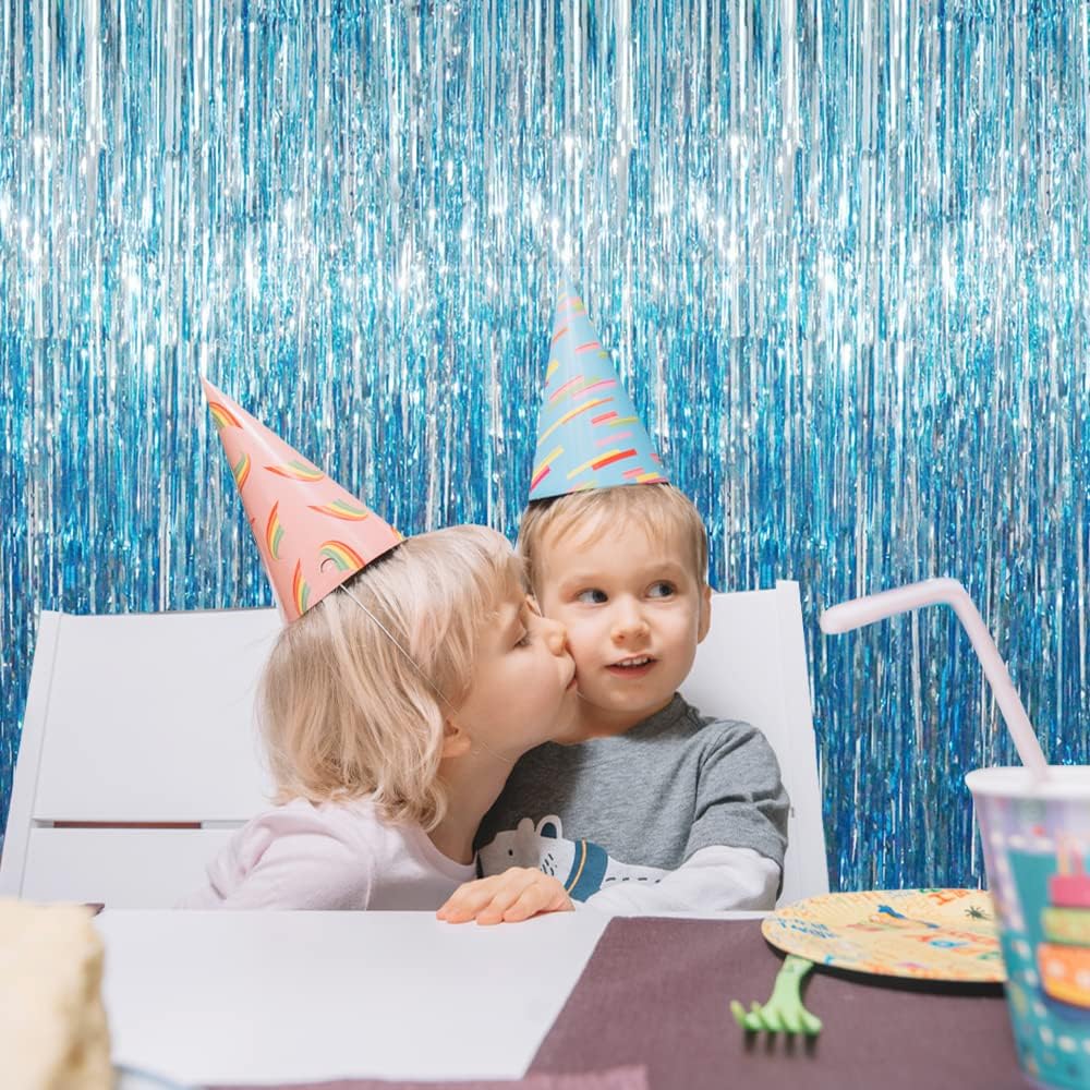 GOER 6.4 ft x 8.2 ft Metallic Tinsel Foil Fringe Curtains,Pack of 2 Party Streamer Backdrop for