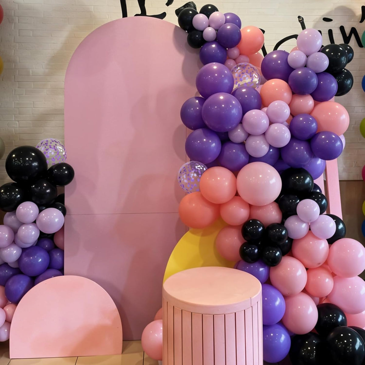 Purple Pink Black Balloons, 12 Inch Pink Black Macaron Dark Metallic Purple Confetti Balloons for