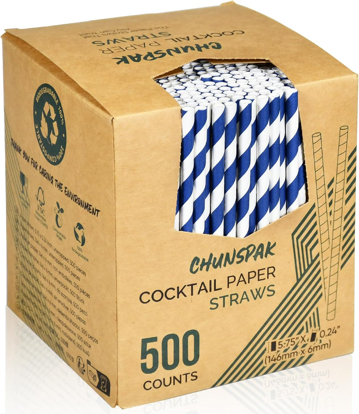 5.75 inch Navy Blue Short Paper Cocktail Straws & Stirrer Sticks 500 Counts - for Bars and