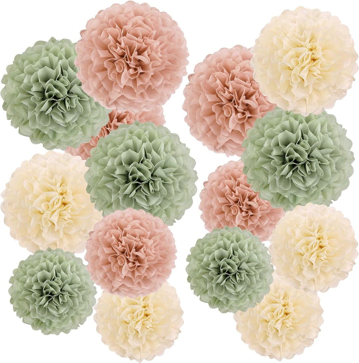 EASY JOY Sage Green Tissue Pom Poms Paper Flowers Decorations Natural Green Boho Hanging Décor for
