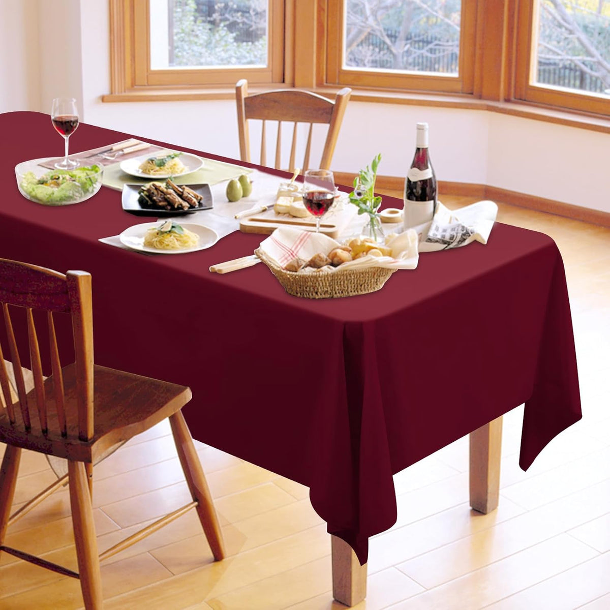 12 Pack Burgundy Tablecloths for Rectangle Tables 60 x 102 Inch Polyester Tablecloth 6 Foot