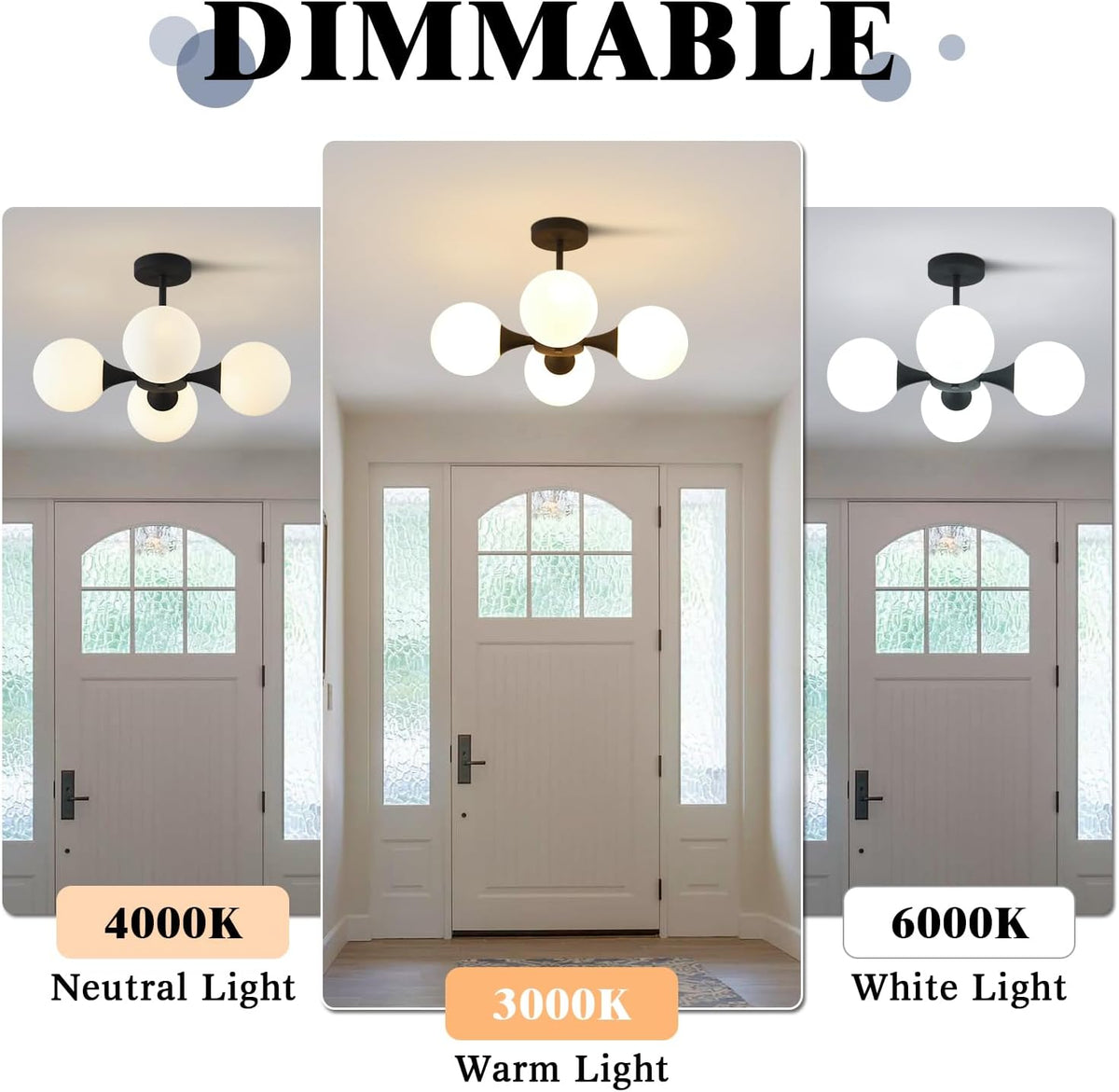 KCO Lighting Mid Century Modern Semi Flush Mount Ceiling Light Fixture Farmhouse Black Globe