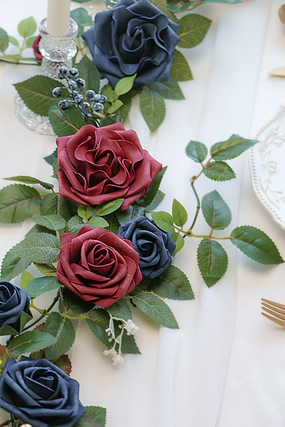 PONATIA 5FT Handcrafted Artificial Rose Flower Garland, Burgundy Flower Garland for Wedding