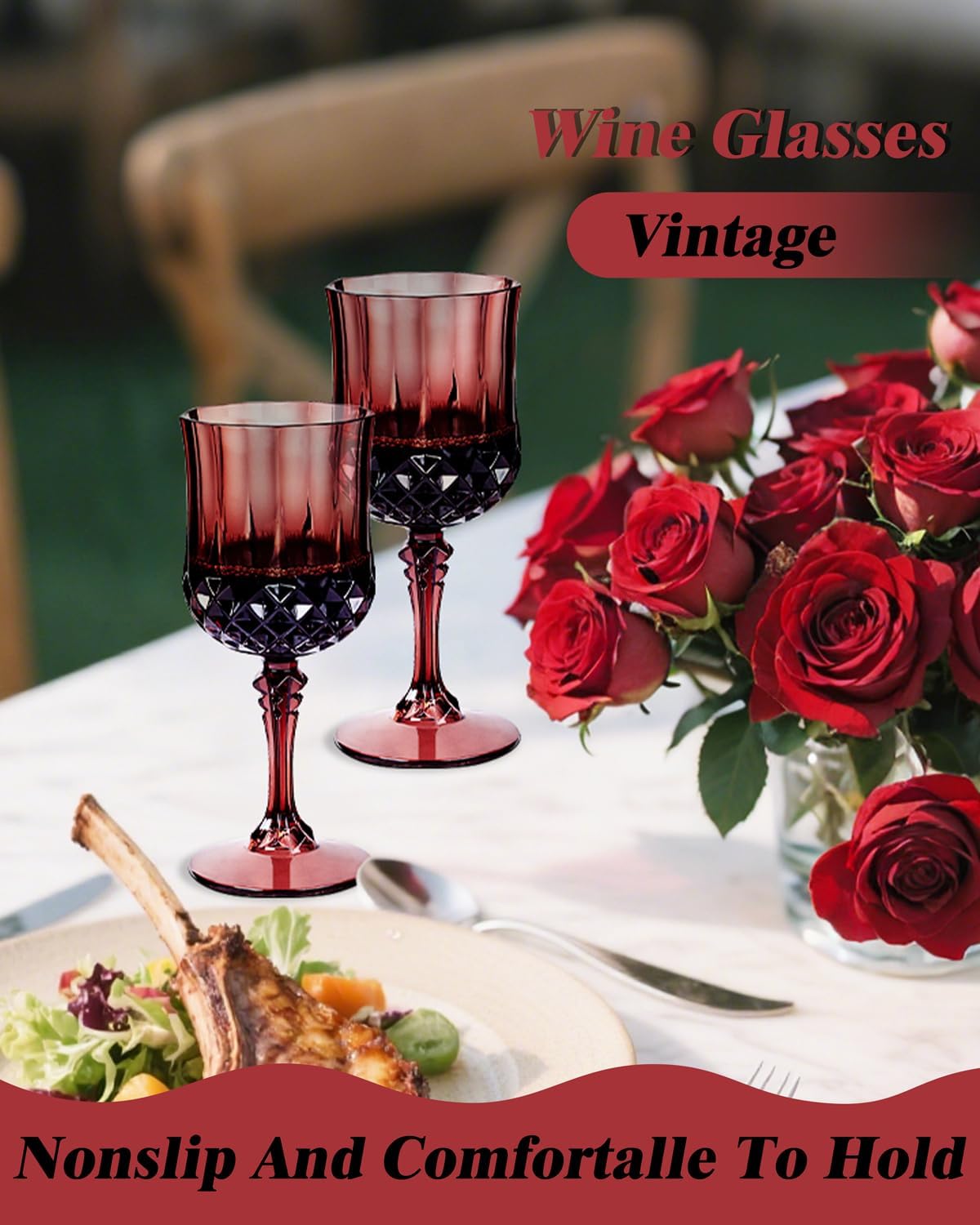 Ciaell 24PCS Burgundy Plastic Wine Glasses - 7 Oz Plastic Goblets for Party - Burgundy Vintage