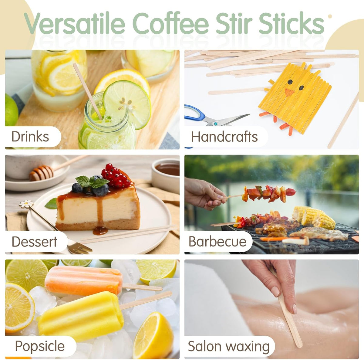 WISYOK 1000 PCS Coffee Stirrers, 7 Inch Premium Birch Wood Sticks, Smooth Round Ends, Splinter-Free