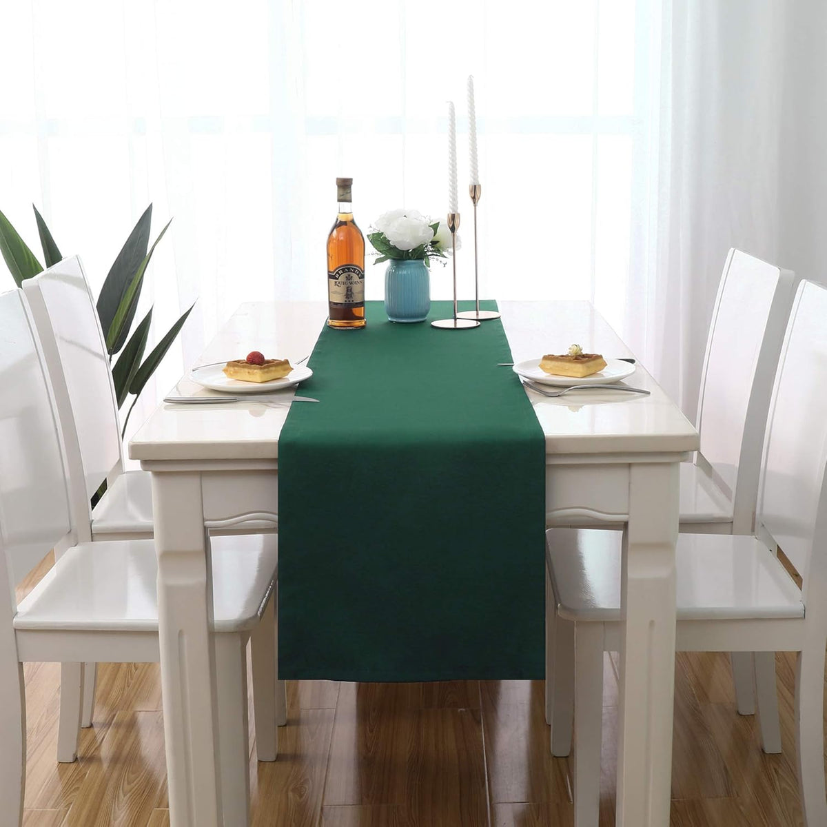 Dark Green Table Runner 14x72 Inch Solid Color Thick Polyester Decorative Cloth Handcrafted for