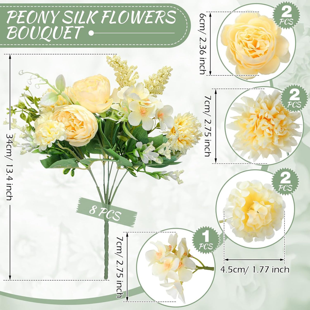 Zeyune 8 Pcs Wedding Silk Flowers Fake Silk Flowers Faux Bouquet Hydrangea Bouquets for Wedding