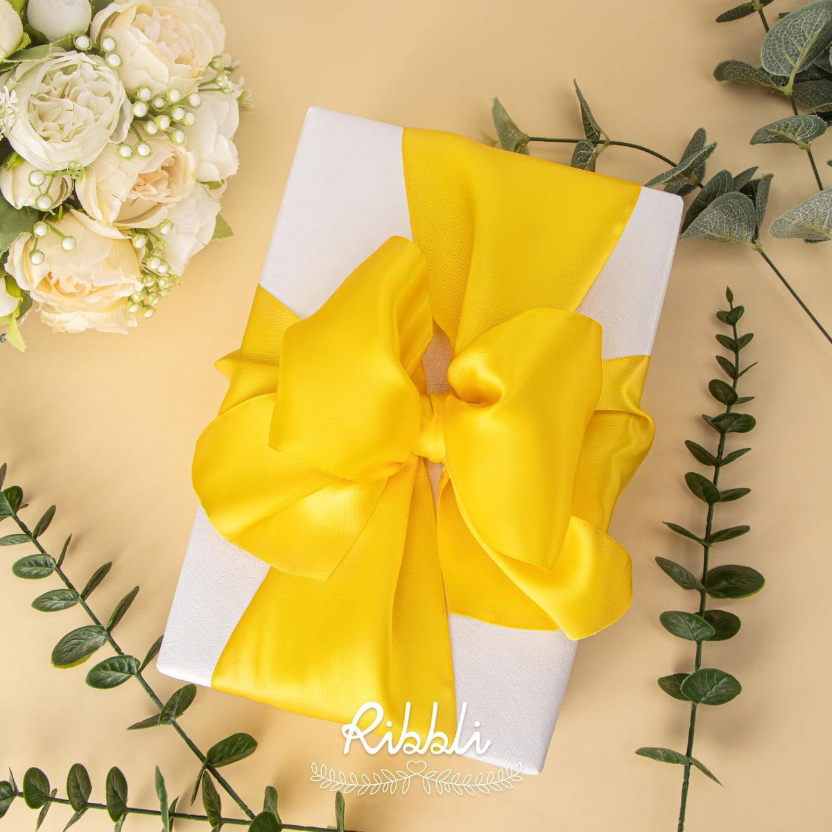 Ribbli Maize Yellow Satin Ribbon 4 Inch Wide Yellow Ribbon for Wedding Chair Sash Grand Opening