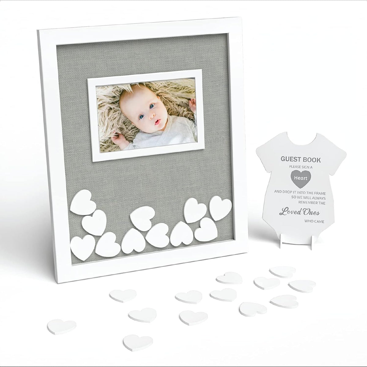 GLM Premium Baby Shower Guest Book with Welcome Sign & 50 Hearts - Perfect Keepsake Memory Book for