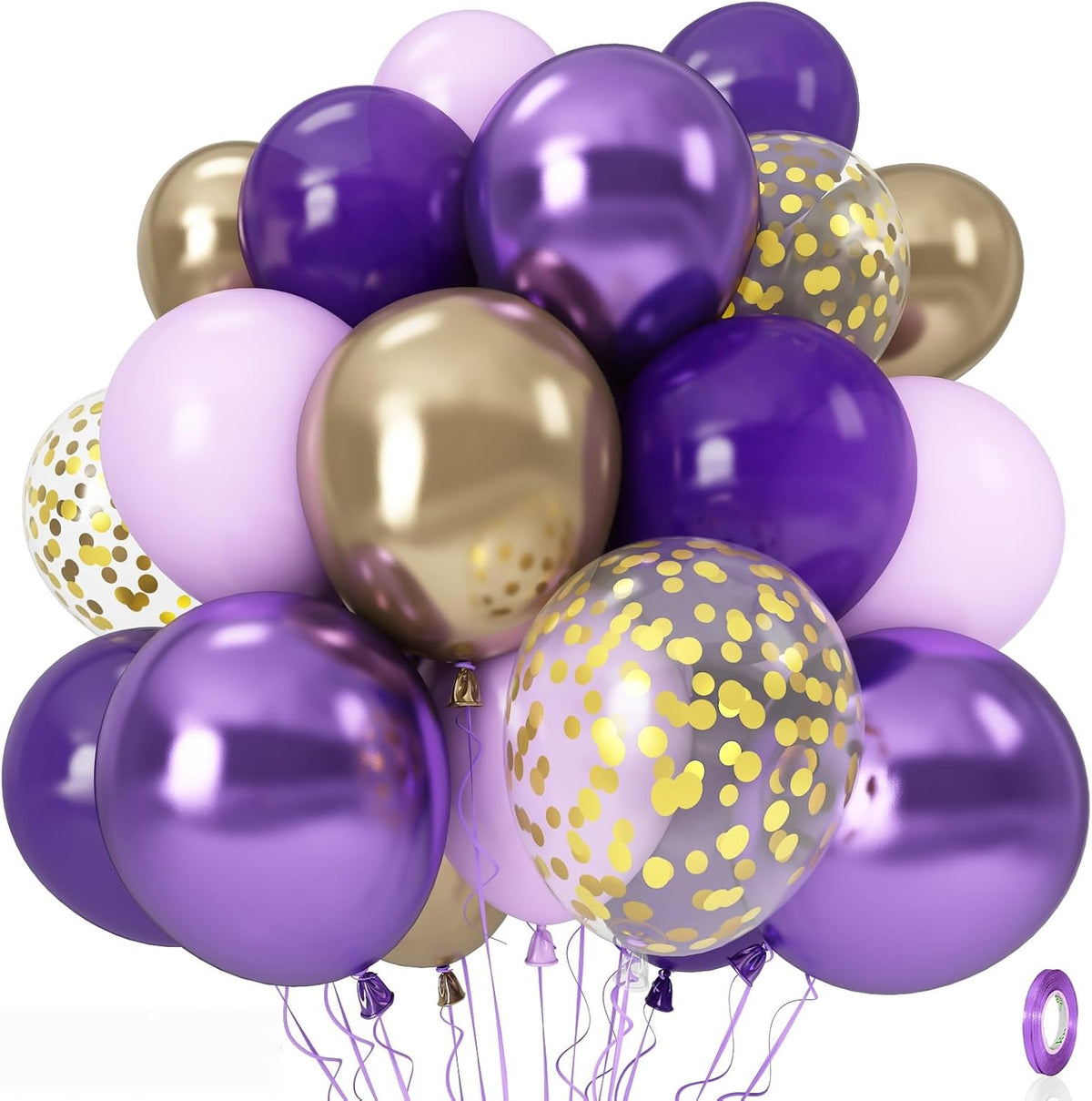 Purple and Gold Balloons, 12 Inch 35PCS Dark Pastel Purple Lavender Balloons with Metallic Gold