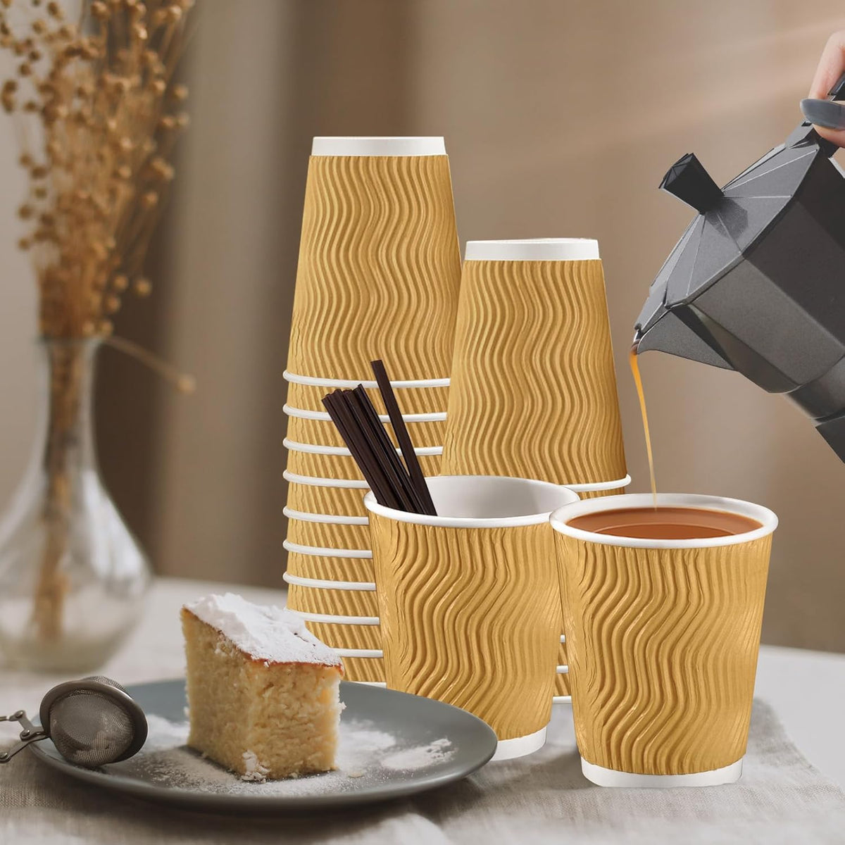 SIUQ 90 Pack - 8 oz Disposable Coffee Cups with Lids and Straws,To go Coffee Cups,Insulated