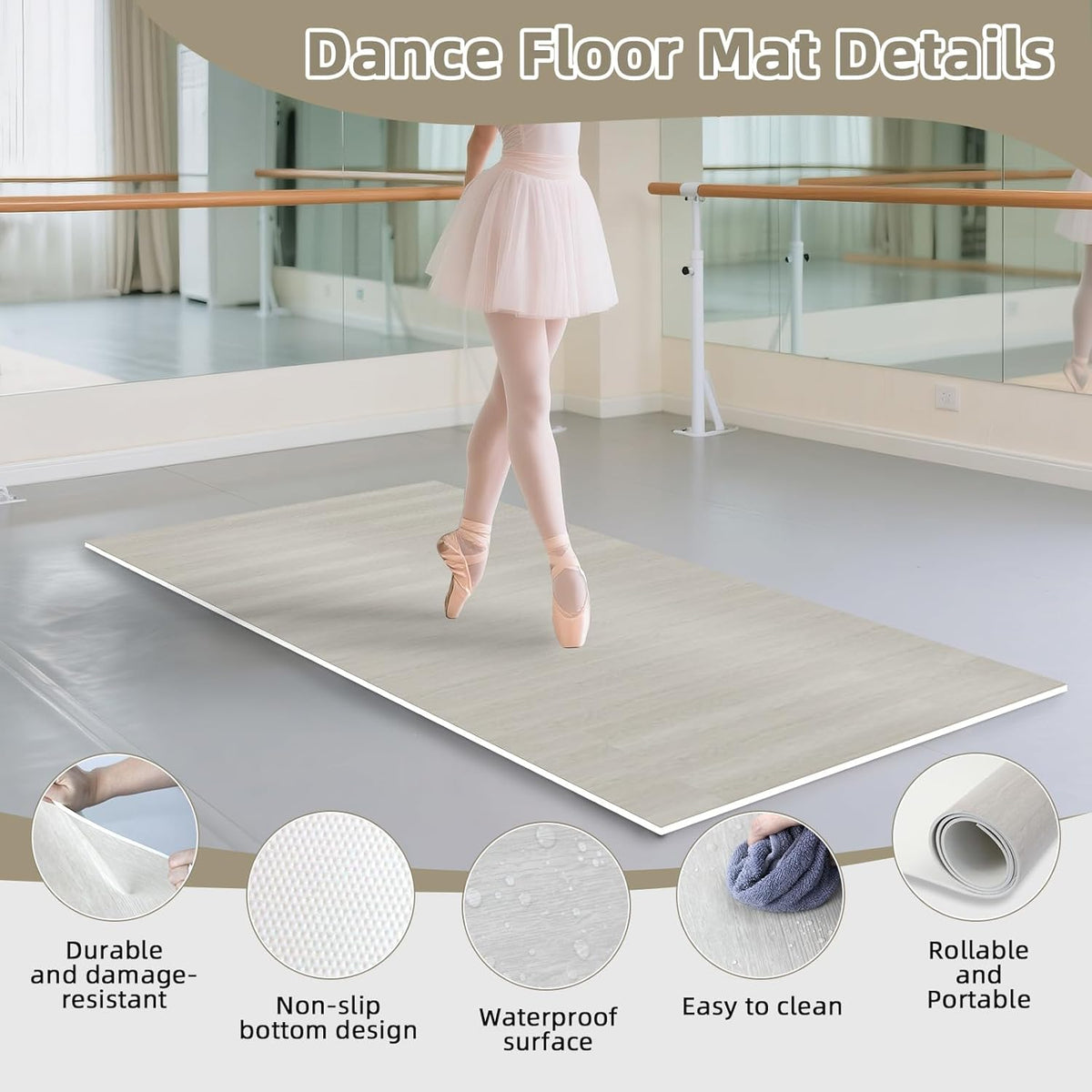 Dance Floor Mat Non-Slip with Shoulder Strap Portable and Dance Resistance Band, Dance Floor for