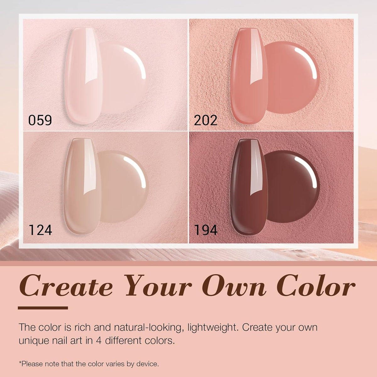 AZUREBEAUTY Dip Powder Nail Kit Starter, All Season Skin Tone Nude Brown 4 Colors Acrylic Dip