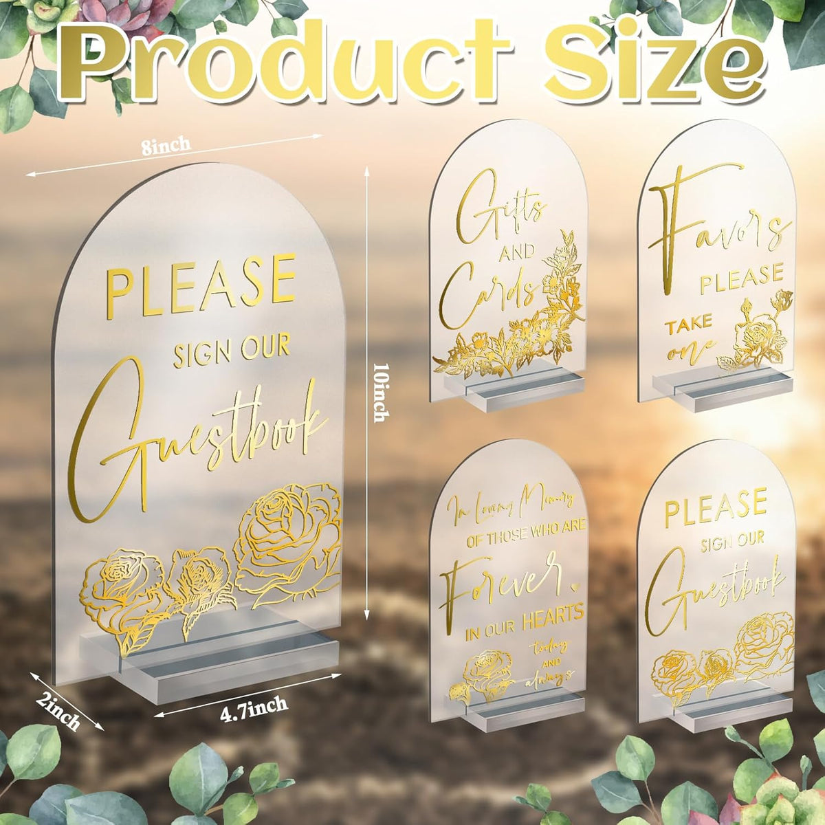 Chunful 4 Pcs Clear Acrylic Wedding Sign with Stand for Ceremony Reception 5" x 7" Guest Book Cards