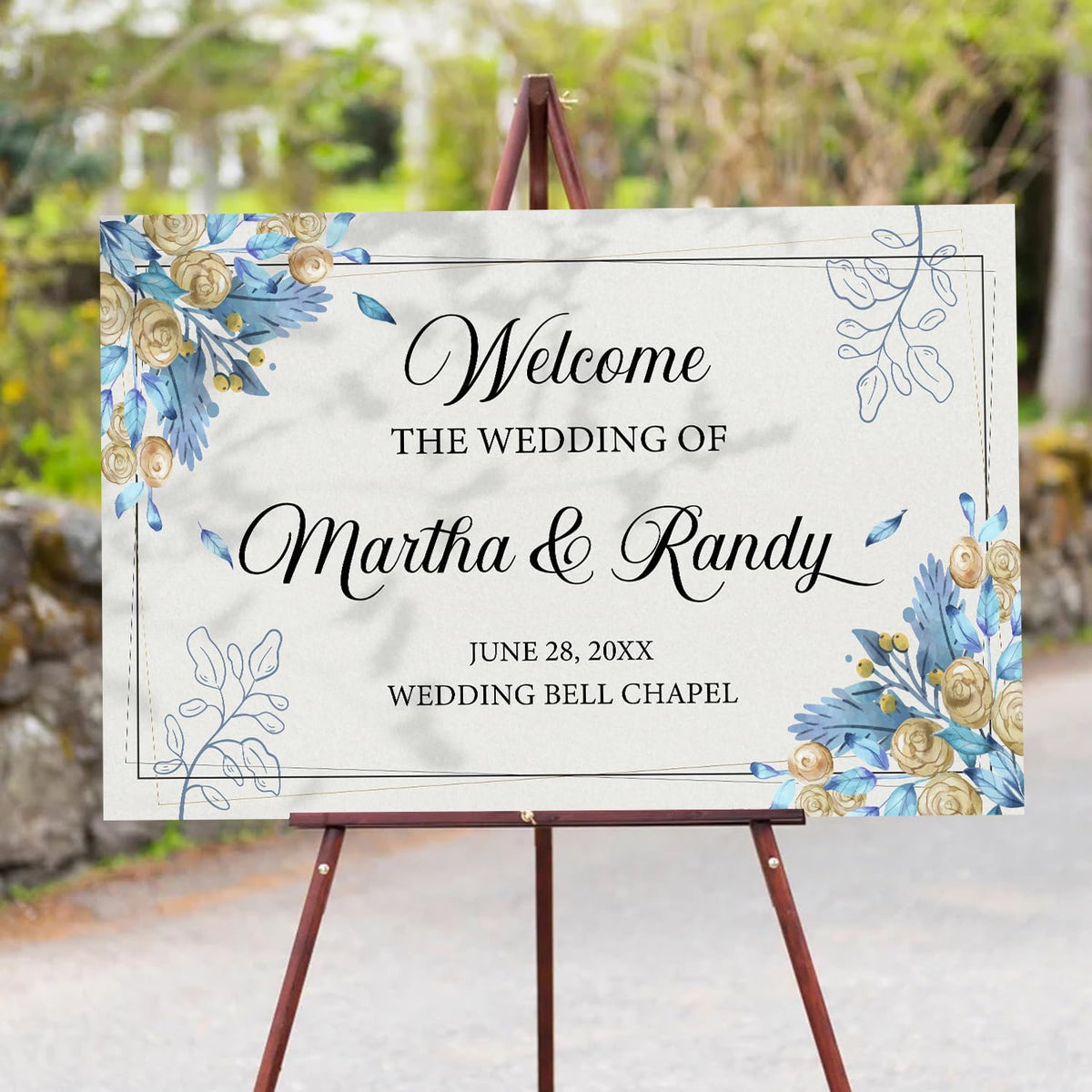 Editable Watercolor Wedding Welcome Sign, Boho Floral Template, Printable Blue Ceremony Decor